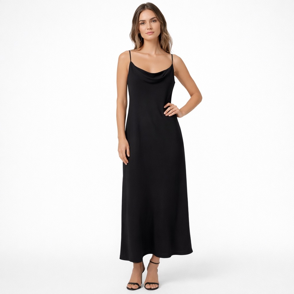 Jones‎ New York Black Evening Cowl Neck Slip Dress 14 Elegant Minimalist Maxi